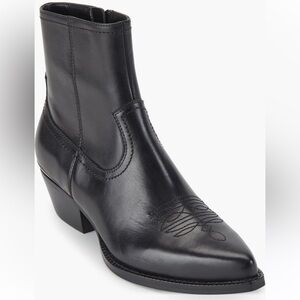 DKNY Laila Black Leather Western Ankle Boot